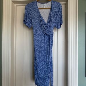 Seraphine Blue and White Patterned Midi Dress